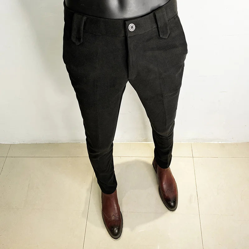 Men’s Autumn Winter Thickened Suit Pants – Slim Fit Straight Woolen Trousers