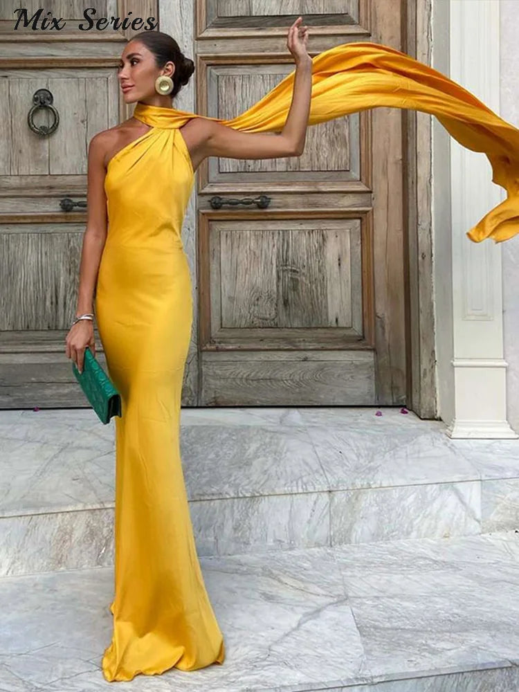 Sexy Satinband Neckholder Partykleid – Elegantes rückenfreies Abendkleid für Damen