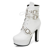 Damen Plateau Stiefeletten elegant mit seitlichem Reißverschluss – Schnür-Stiefeletten mit hohem Absatz
