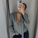 Women's Scarf-Neck Blazer Coat – Single-Breasted Waist-Cinching Jacket