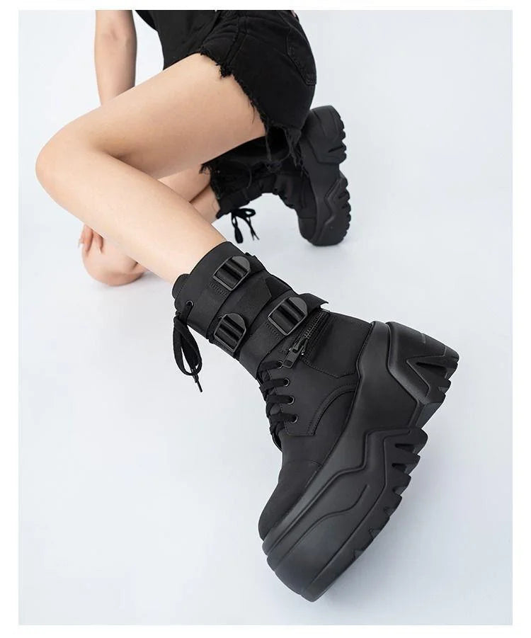 Women’s 9cm Chunky Platform Punk Wedge Ankle Booties