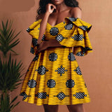 African Off-Shoulder Mini Dress High-Waist Ankara Party Dress For Women