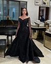 Luxurious Black Sweetheart Evening Dress | Glitter Fabric Prom Gown
