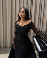 Luxurious Black Sweetheart Evening Dress | Glitter Fabric Prom Gown