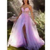 Grace Line A Mesh Appliqué Evening Dress | Sharon Happy Prom Gown