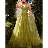 Grace Line A Mesh Appliqué Evening Dress | Sharon Happy Prom Gown