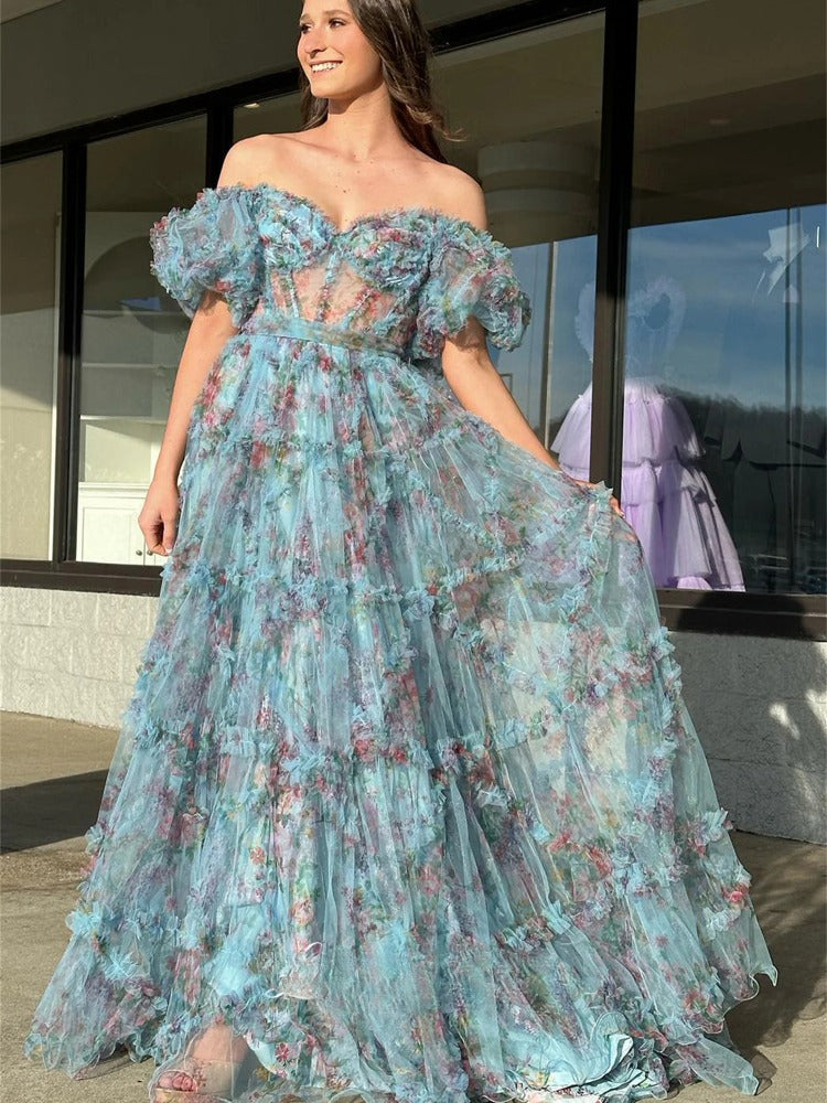 Floral Mesh Prom Dress | Luxury Graduation Gown & Evening Dress