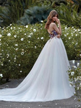 White Floral Top Prom Dress | Luxury Flower Fabric Wedding Party Gown