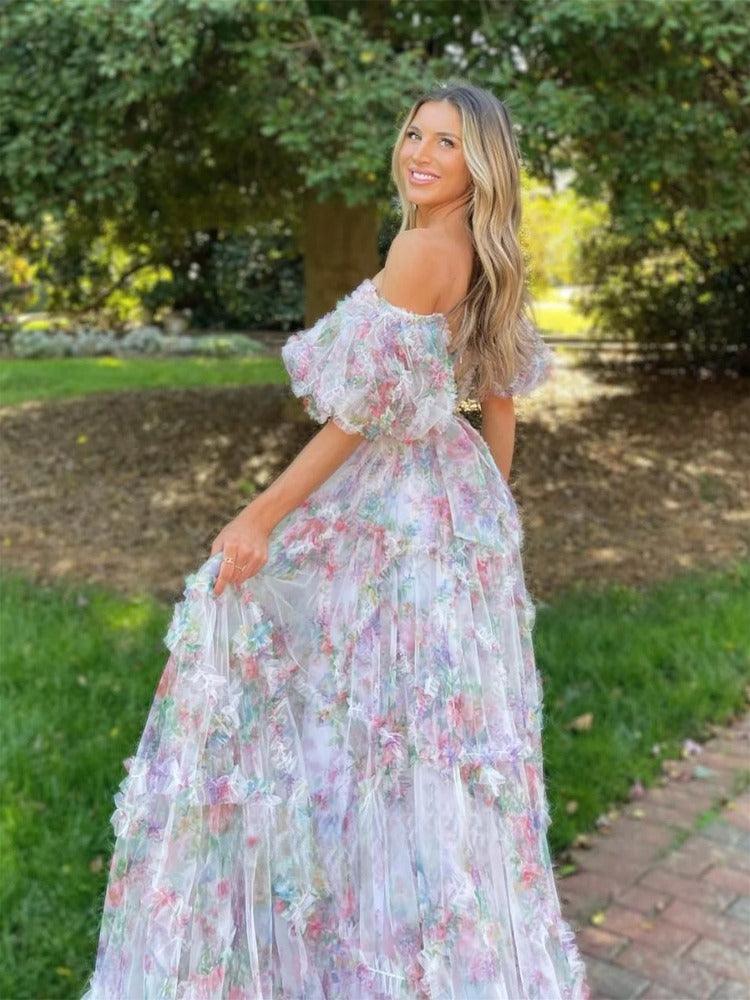 Floral Mesh Prom Dress | Luxury Graduation Gown & Evening Dress