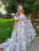 Floral Mesh Prom Dress | Luxury Graduation Gown & Evening Dress