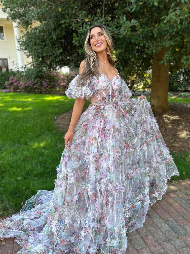 Floral Mesh Prom Dress | Luxury Graduation Gown & Evening Dress
