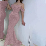 Pearl Sweetheart Prom Dress | Off-The-Shoulder Hollow Fishbone Gown