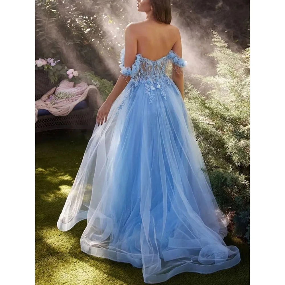 Grace Line A Mesh Appliqué Evening Dress | Sharon Happy Prom Gown