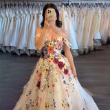 White A-Line Floral Prom Gown | Off-Shoulder Sweetheart Gala Dress