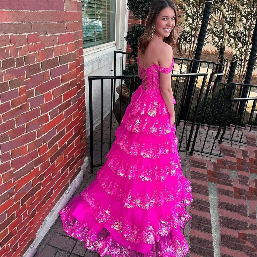 Puffy Off-Shoulder Evening Dress | Layered Tulle Sweetheart Prom Gown