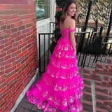 Puffy Off-Shoulder Evening Dress | Layered Tulle Sweetheart Prom Gown