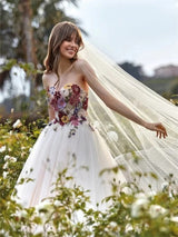 White Floral Top Prom Dress | Luxury Flower Fabric Wedding Party Gown