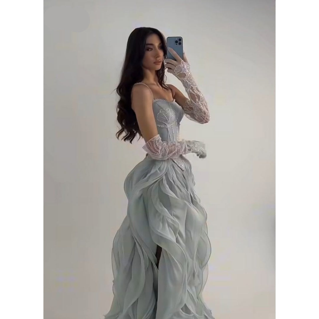 Luxuriöses gerafftes A-Linien-Ballkleid | Perlenbesetztes Sweetheart-Abendkleid
