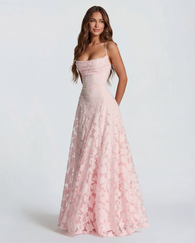 Women's Spaghetti Strap Evening Floral Jacquard Maxi Dress