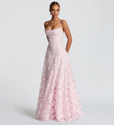 Women's Spaghetti Strap Evening Floral Jacquard Maxi Dress