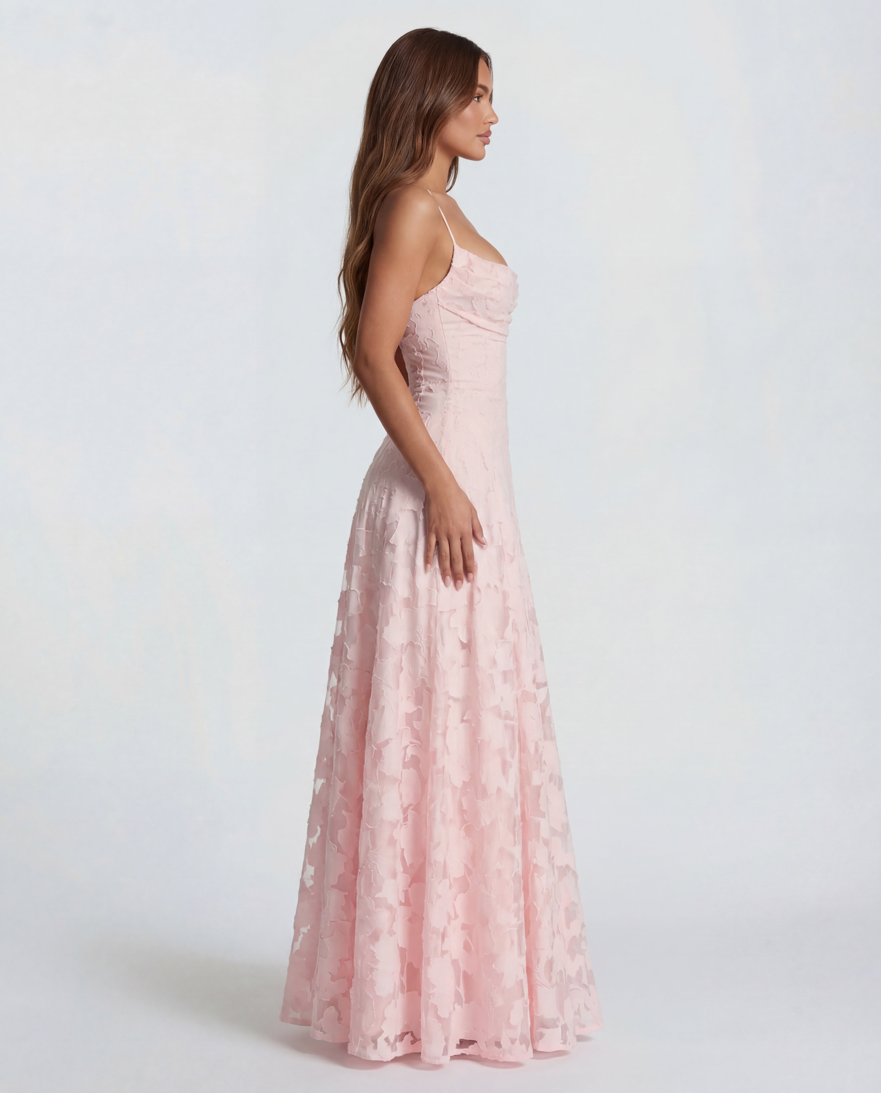 Women's Spaghetti Strap Evening Floral Jacquard Maxi Dress