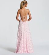 Women's Spaghetti Strap Evening Floral Jacquard Maxi Dress