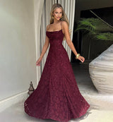 Women's Spaghetti Strap Evening Floral Jacquard Maxi Dress
