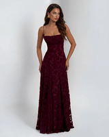 Damen Maxikleid mit Spaghettiträgern, Abendkleid, floraler Jacquard