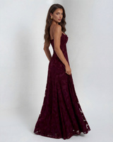 Damen Maxikleid mit Spaghettiträgern, Abendkleid, floraler Jacquard