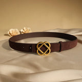 Damen-Wildleder-Rindledergürtel 2,8 cm – Vintage schmaler Gürtel mit Retro-Goldschnalle