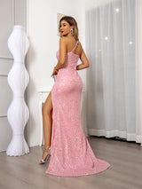 Elegantes, pinkes Pailletten-One-Shoulder Meerjungfrauenkleid für formelle Anlässe wie Abschlussball & Abendgarderobe