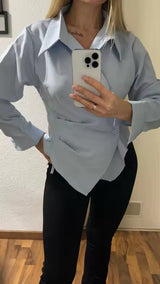 Women Designer Irregular Long sleeve Shirt, Elegant Casual Work Wear Shirt
