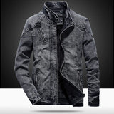 Men's Vintage Denim Bomber Jacket – Solid Casual Jeans Coat with Stand Collar
