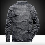 Men's Vintage Denim Bomber Jacket – Solid Casual Jeans Coat with Stand Collar