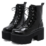 Women’s Gothic 8cm+ Chunky Wedge Patent Leather Platform Ankle Boots