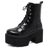 Women’s Gothic 8cm+ Chunky Wedge Patent Leather Platform Ankle Boots