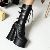 Women’s Patent Leather 15cm High Square Heel Chunky Platform Boots