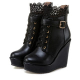 Women’s Lace Overlay Wedge Platform Ankle Boots
