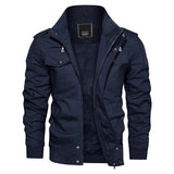 Men's Winter Fleece Bomber Jacket– Multi-Pocket Motorcycle Jacket with Stand Collar