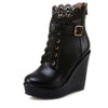 Women’s Lace Overlay Wedge Platform Ankle Boots