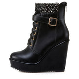 Women’s Lace Overlay Wedge Platform Ankle Boots