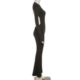 Sexy Backless Wide Leg Jumpsuit – Solid Long Sleeve O-Neck Bodycon Playsuit