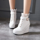 Women’s Lace Overlay Wedge Platform Ankle Boots