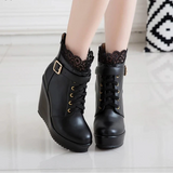 Women’s Lace Overlay Wedge Platform Ankle Boots