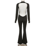 Sexy Backless Wide Leg Jumpsuit – Solid Long Sleeve O-Neck Bodycon Playsuit