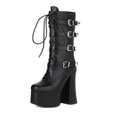 Women’s Patent Leather 15cm High Square Heel Chunky Platform Boots