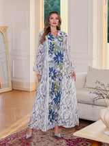 The "Zahra" Floral Abaya: Stunning Printed Moroccan Style Kaftan & Dubai Robe