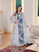 The "Zahra" Floral Abaya: Stunning Printed Moroccan Style Kaftan & Dubai Robe