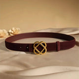 Damen-Wildleder-Rindledergürtel 2,8 cm – Vintage schmaler Gürtel mit Retro-Goldschnalle