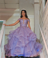 Purple Lace Embroidery Fairy Prom Dress | Glitter Fluffy Ruffle Gown